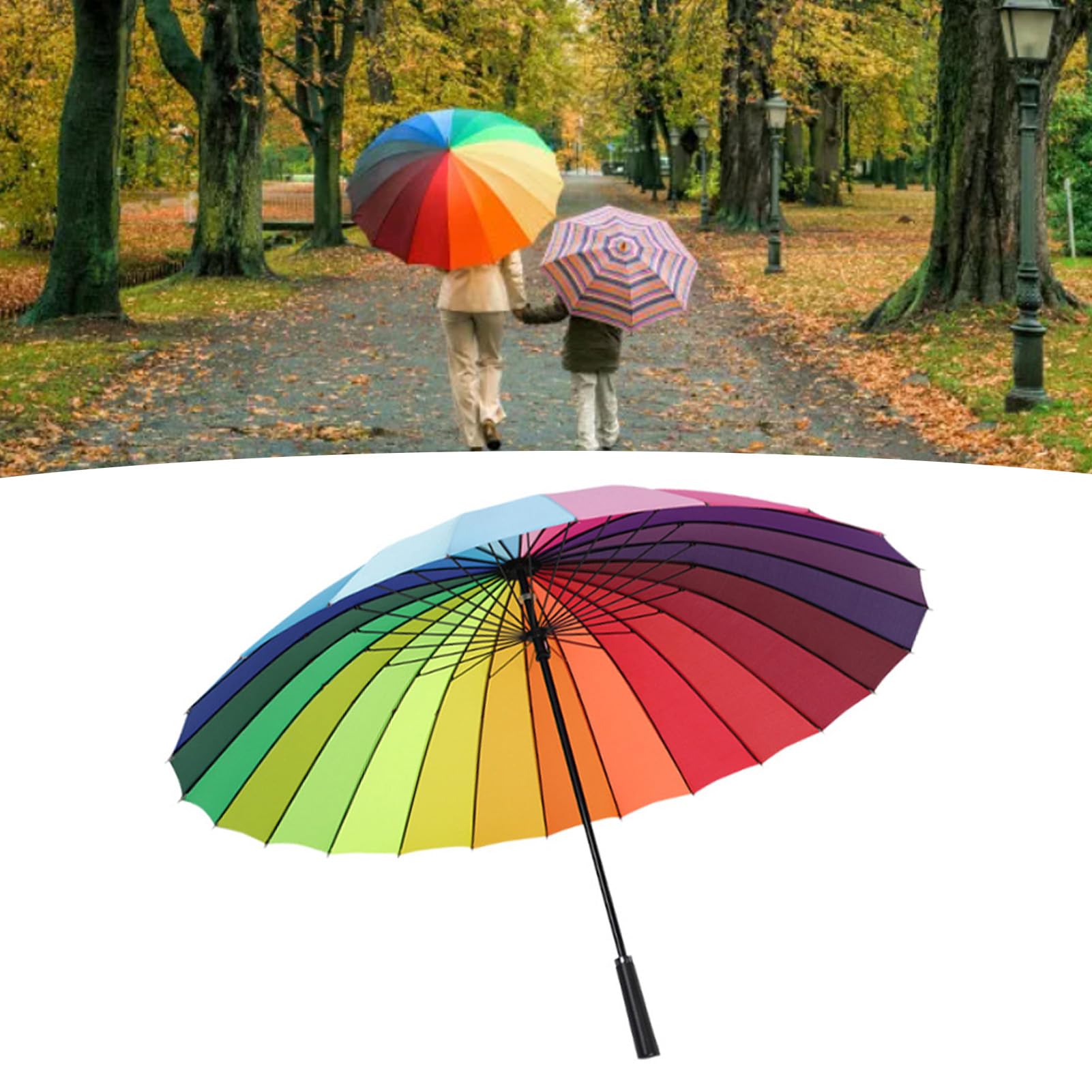 Yinhing Uombrello a Manico Lungo, Ombrello Dritto Rinforzato a a 24 Costole per Uomini Adulti, Ombrelli da Golf Grandi Resistenti Al (arcobaleno)