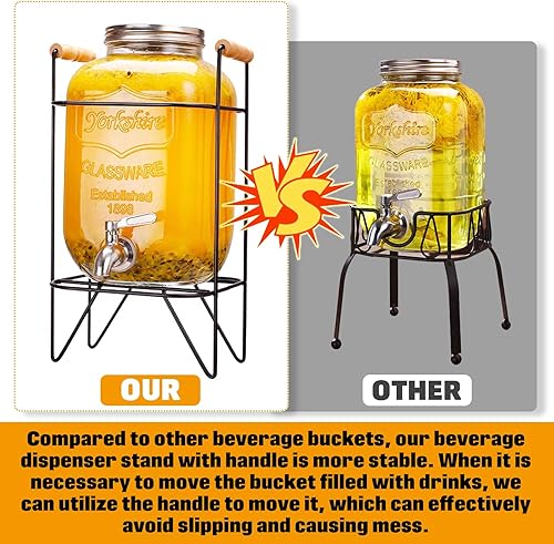 Miniatura 2 de Tfwadmx Dispensador de bebidas de vidrio de 1 galón con soporte, grifo de acero inoxidable a prueba de fugas, boca ancha, estilo tarro masón,