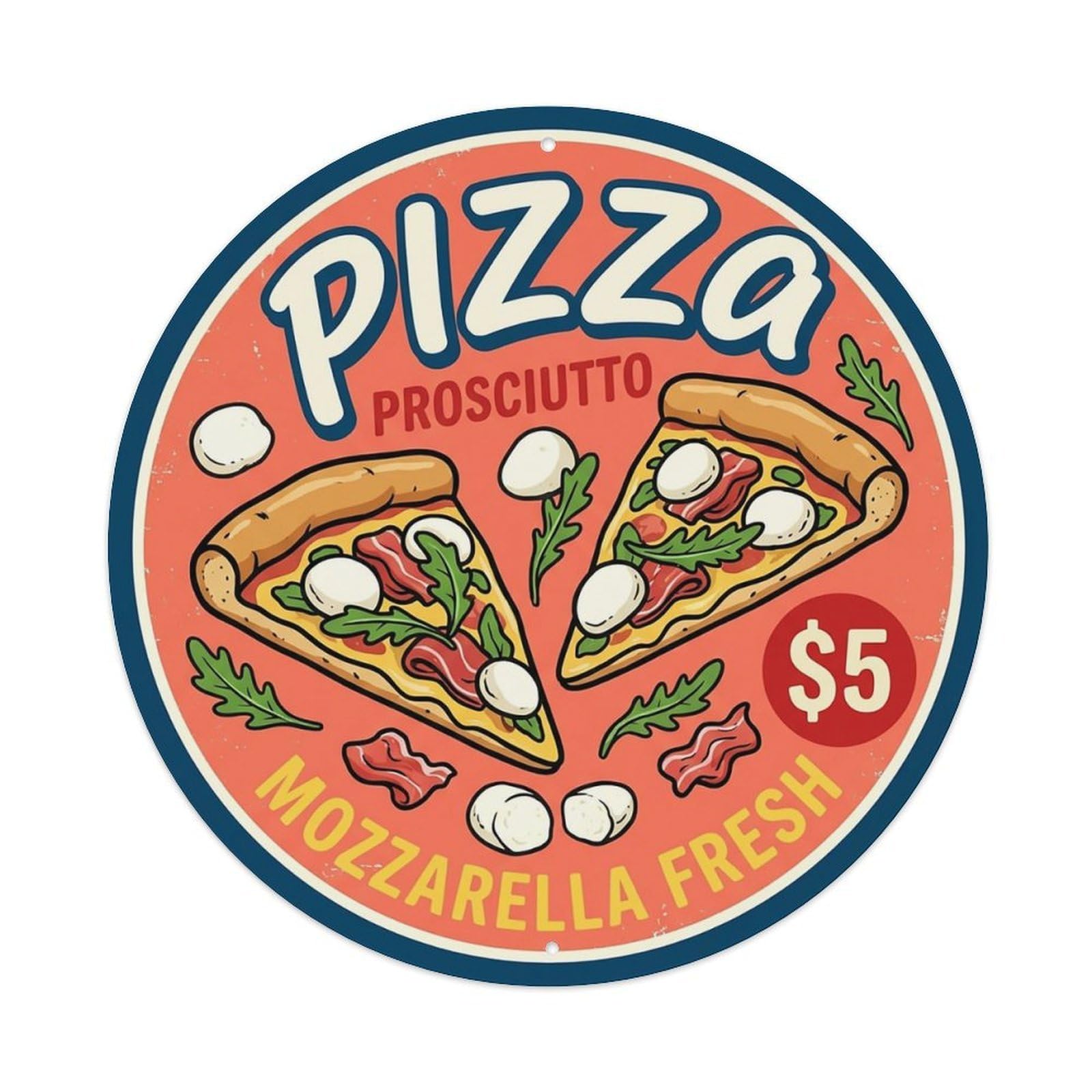 Huiyhb 8X8inch(20X20cm) Vintage Pizza Slice Italian Traditional Cuisine Mozzarella Metal Tin Sign