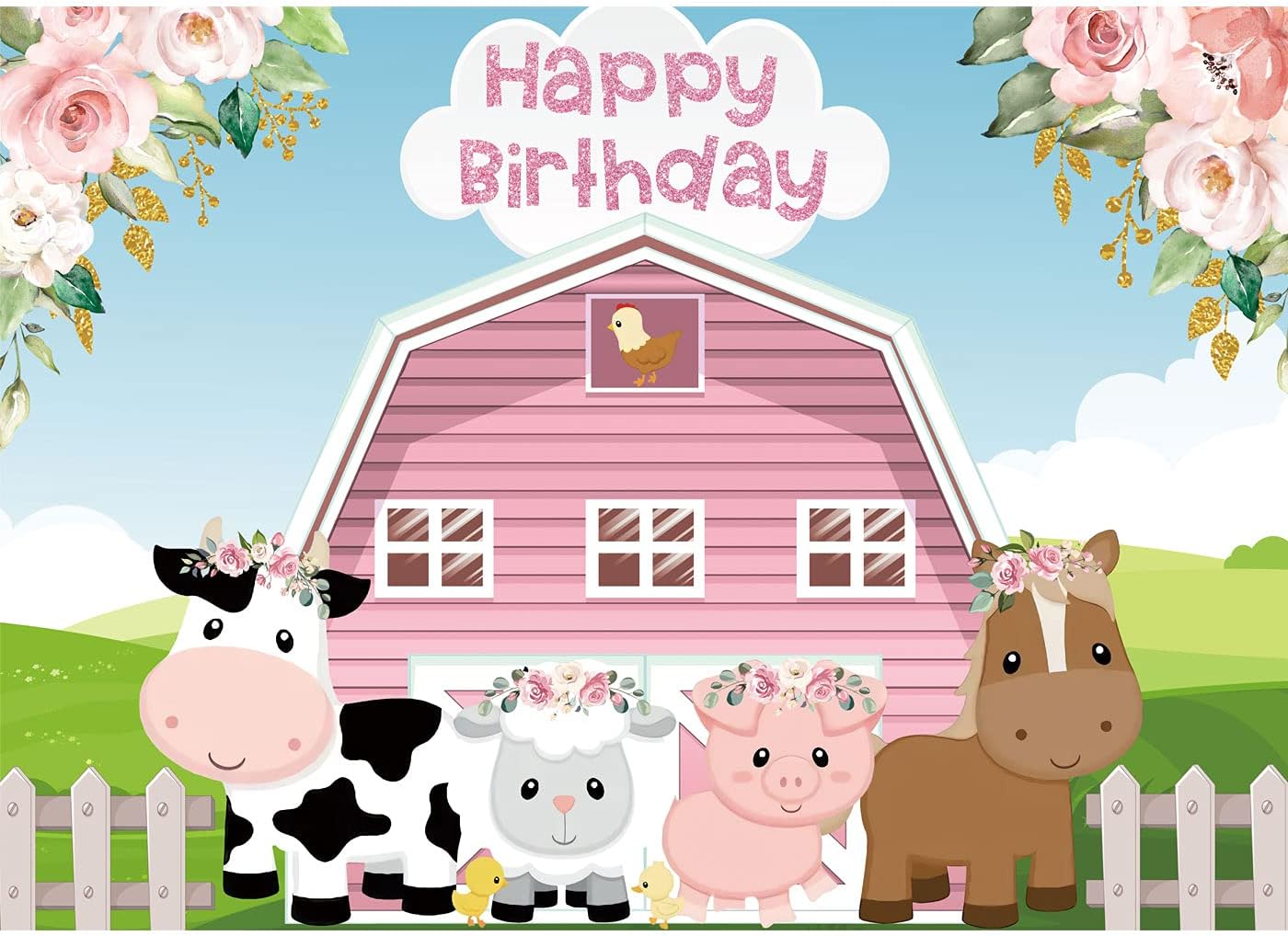 7x5ft Pink Barn Happy Birthday Farm Animals Backdrop Nepal | Ubuy