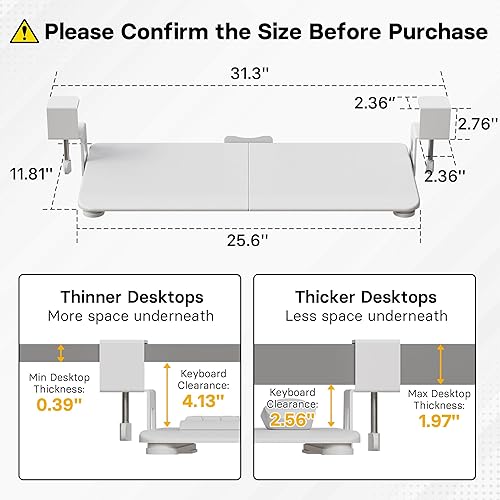 Miniatura 2 de BONTEC KMT01 Bandeja para teclado debajo del escritorio, plataforma extraíble para teclado y mouse con abrazadera en C, cajón deslizante ergonómico