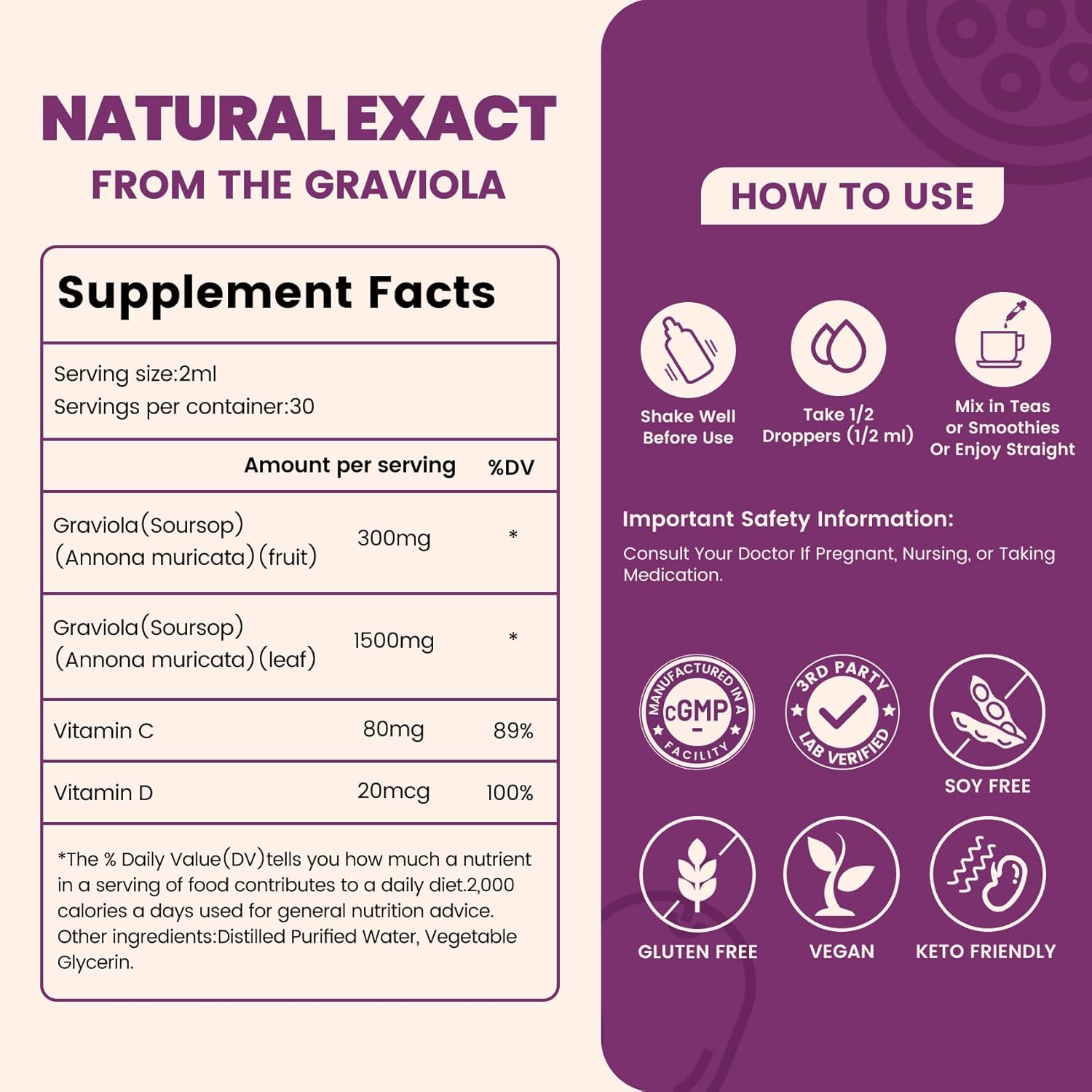 Graviola Soursop Leaf Extract Liquid - Soursop Bitters Liquid, Support Immune, Relax, Liver and Sleep, Sugar & Alcohol-Free, Highly Absorbable Formula, Passion Fruit Flavor, 2 Fl Oz - Image 8