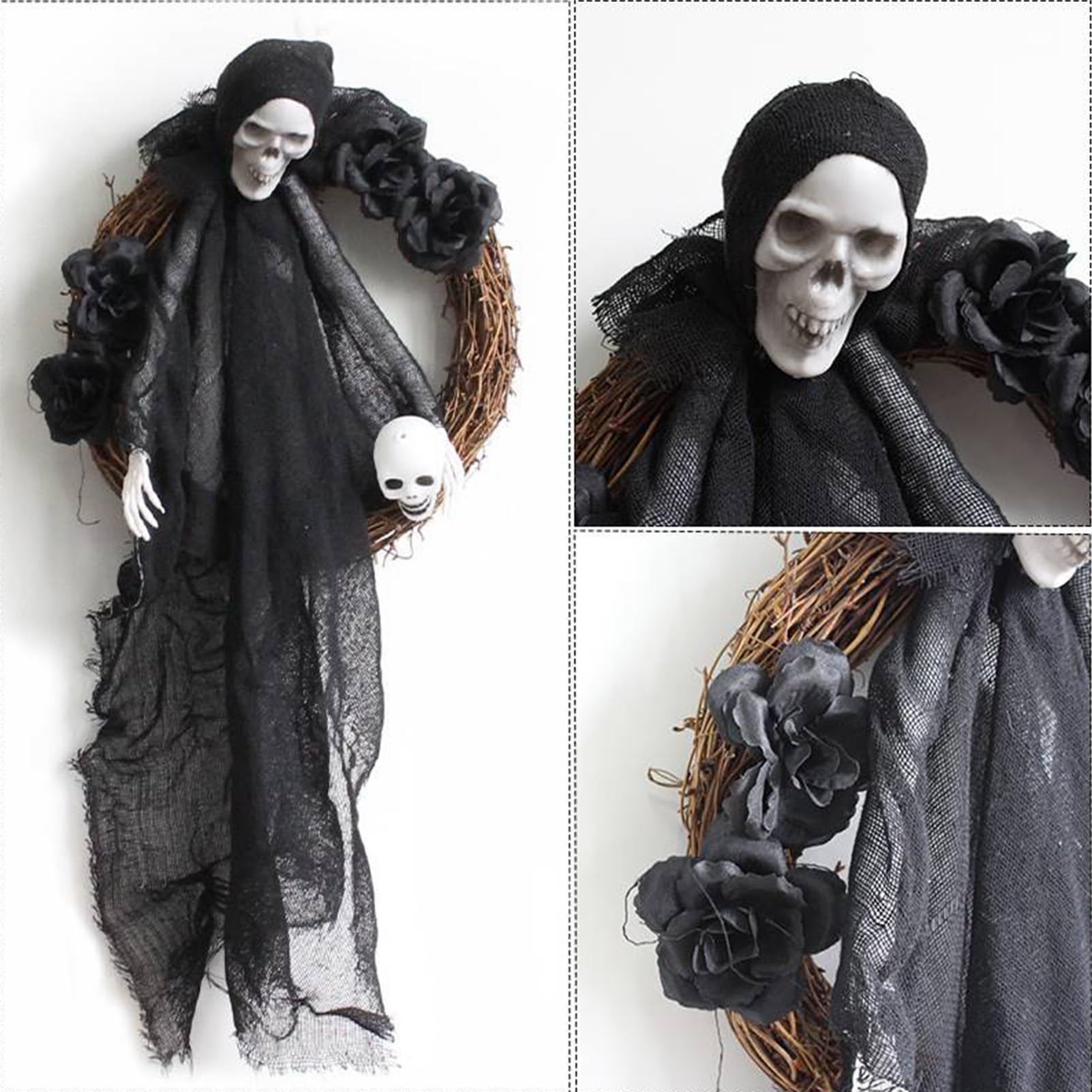 Wianki na drzwi wejściowe, Girlanda wisząca na drzwi z motywem ducha na Halloween, wielokolorowa, wiele rozmiarów(White)
