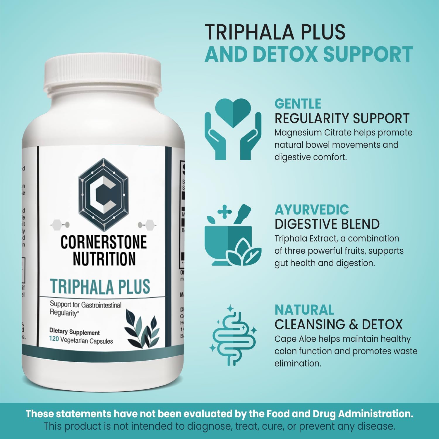 Triphala Capsules Organic - Motility Activator for Gentle Digestive Health and Colon Support - Haritaki Capsules with Cape Aloe for Regular Bowel Function - Daily Cape Aloe Extract Formula