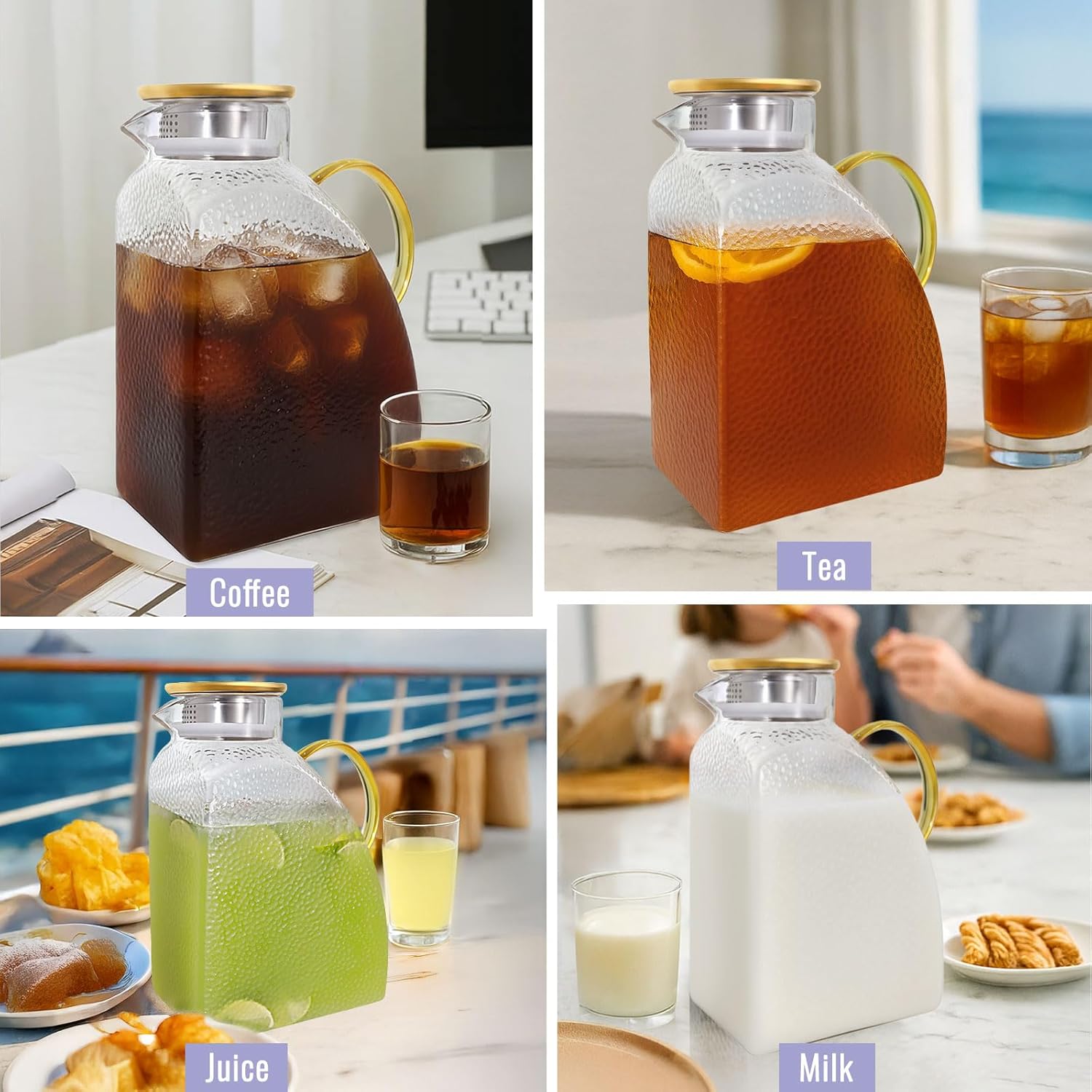Glass Pitcher With Lid,1 Gallon Glass Water Pitcher For Fridge, 128OZ glass pitchers With Handle And Lid, Hot And Cold pitchers, Large Carafe Jug For Iced Tea Juice Coffee Milk - Image 3