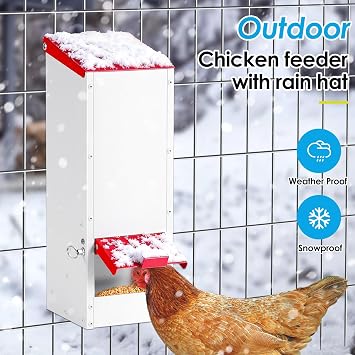3KG Chicken Feeder Rat Proof, Metal Poultry Feeder Hanging | Feed Trough Can Be Closed, Rainproof, Indoor And Outdoor