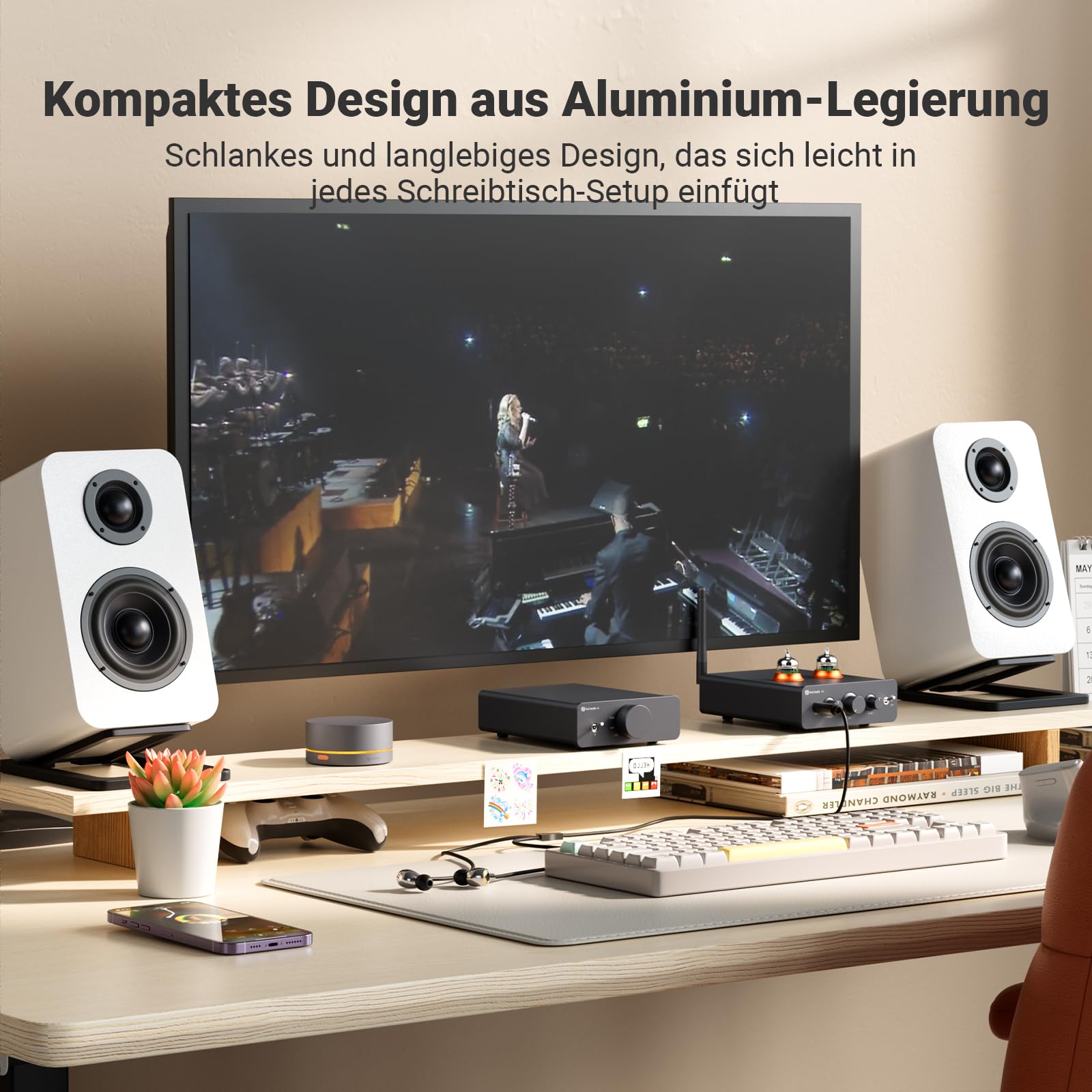 Fosi Audio Q6 Mini-Desktop-DAC, USB C Digital-Analog-Audio-Wandler für Heim-Stereo-Verstärker und Kopfhörerverstärker, optischer/koaxialer Eingang, RCA-Ausgang/Sub-Out, Hi-Res 32bit/768kHz DSD512