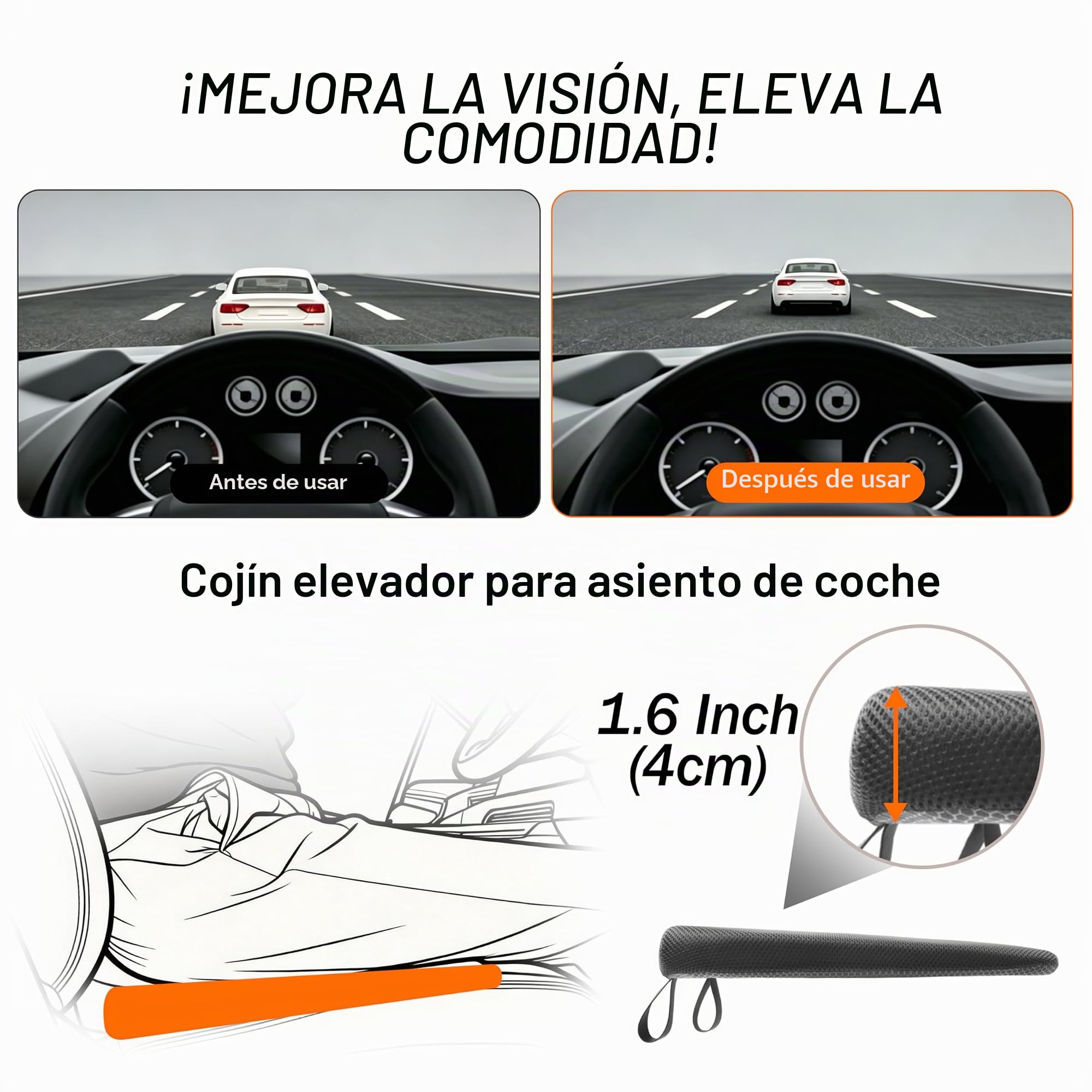 Cojin Asiento Coche&Soporte Lumbar, Alivia Dolor Espalda, Soporte Cintura, Espuma Memoria, Tela Suave, Transpirable Sin Sofocamiento, Uso Coche Oficina Descanso, Mejora Postura