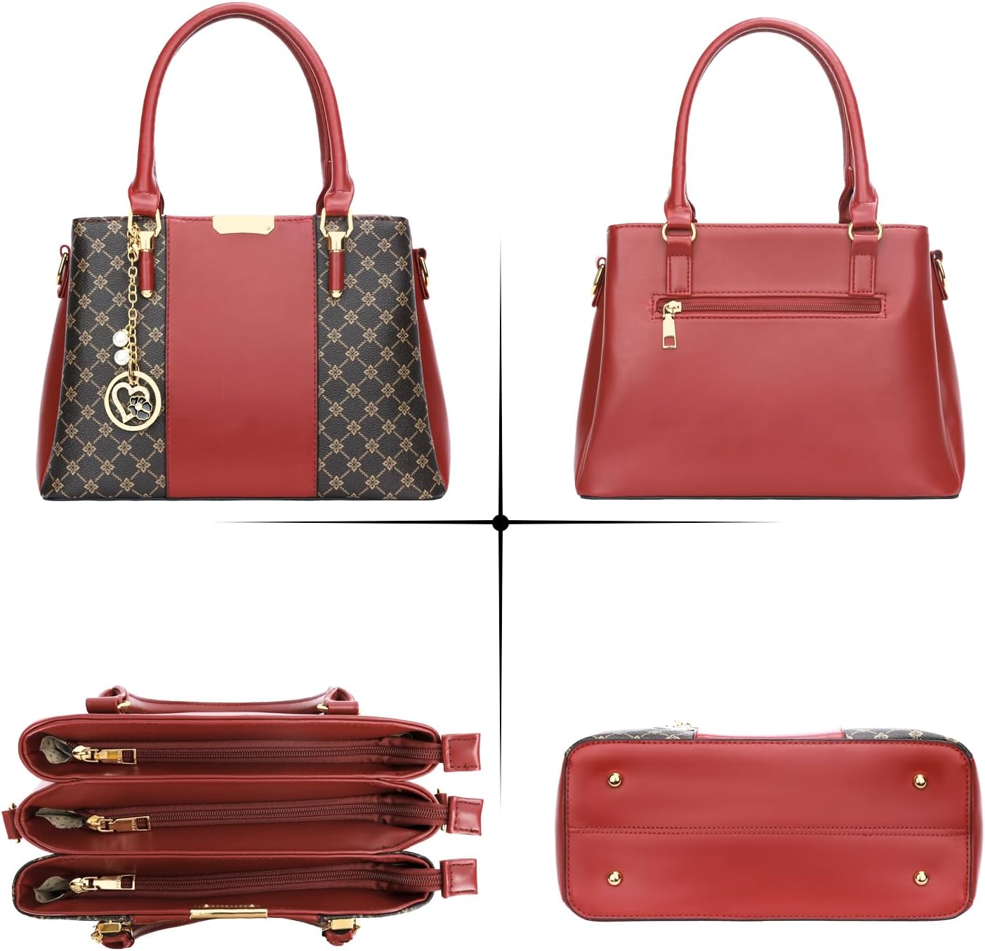 KKXIU 3 Zippered Compartments Purses and Handbags for Women Top Handle Satchel Shoulder Ladies Bags - Image 4