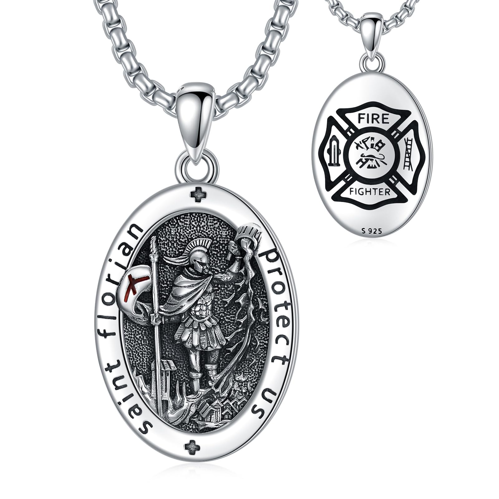 WINNICACAChristmas Gifts for Men 925 Sterling Silver Saint Amulet Necklace for Men Women Protection Medal Pendant Religious Necklace Catholic Jewelry Birthday Gifts for Father Son Husband Grandfather Police