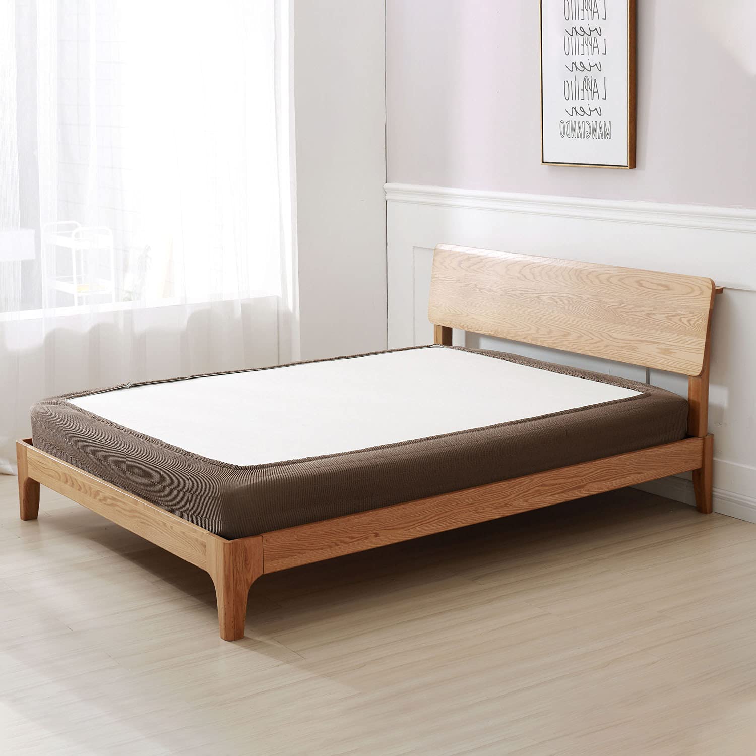 Marquess Boxspring-Abdeckung, elastisch, vertikales Streifenmuster, Bettrock Alternative, 38,1 cm Falllänge (Mokka, Queen)