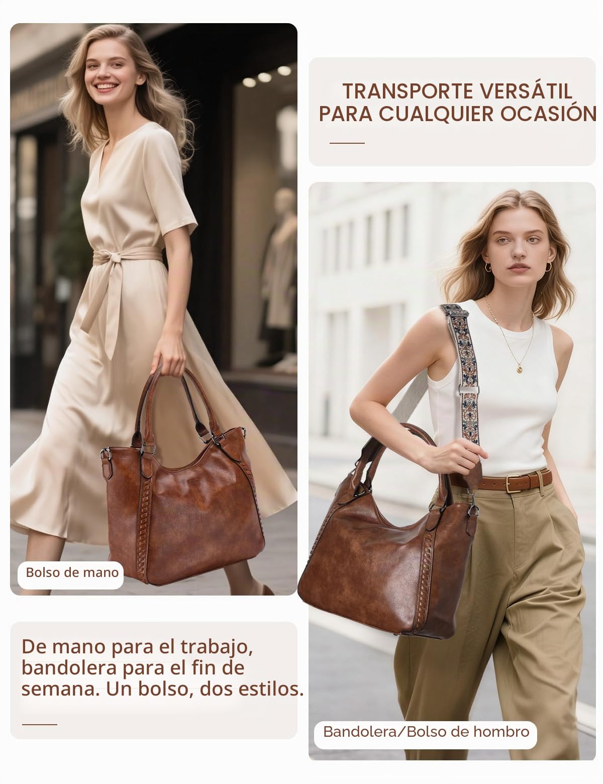 VX VONXURY Bolso Mujer, Bolso Bandolera Mujer de Cuero PU Bolso Mujer Grande con Bolsa Pequeña Bolso Hombro Mujer para Diario Trabajo Compras