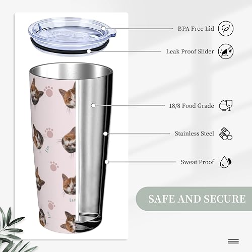 Miniatura 5 de Vaso personalizado para mascotas, vaso personalizado de 20 onzas para mascotas con cara de gato y nombre, vaso personalizado para fotos de mascotas
