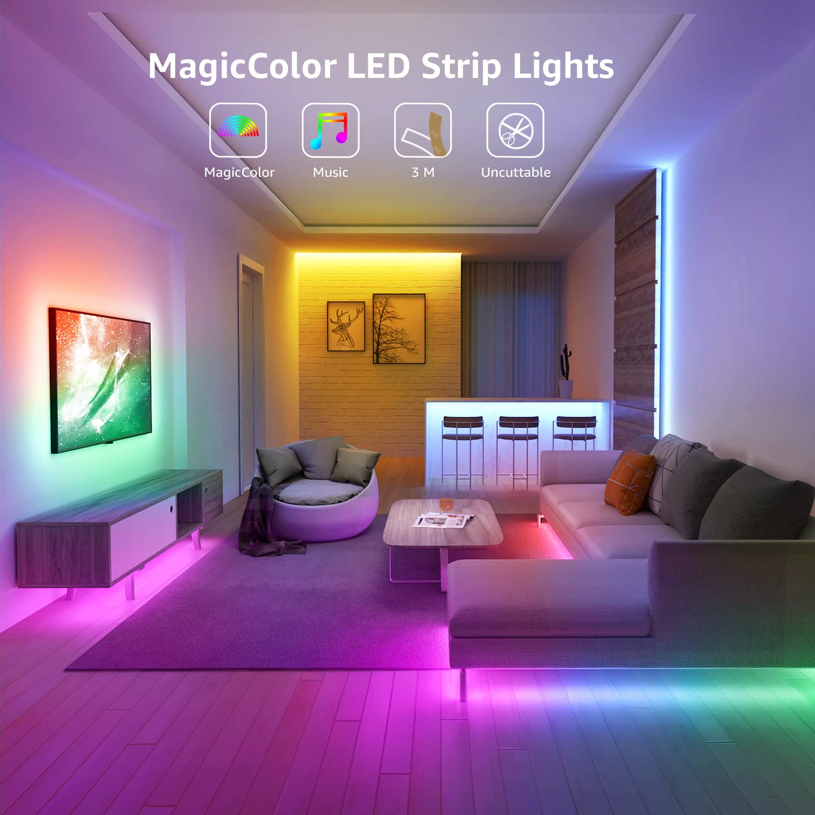 Lepro Tira LED RGB 10M, Luces LED Habitación MagicColor, Tira LED Música con Control Remoto, Luz LED de Effecto de Arco Iris, Tira LED Dreamcolor para Gaming, Fiesta, Dormitorio (2 x 5M, 300 LEDs)