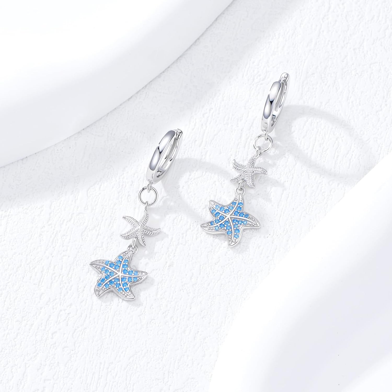 LONAGO Ocean Earrings for Women 925 Sterling Silver Blue Shell Starfish Drop Dangle Earrings