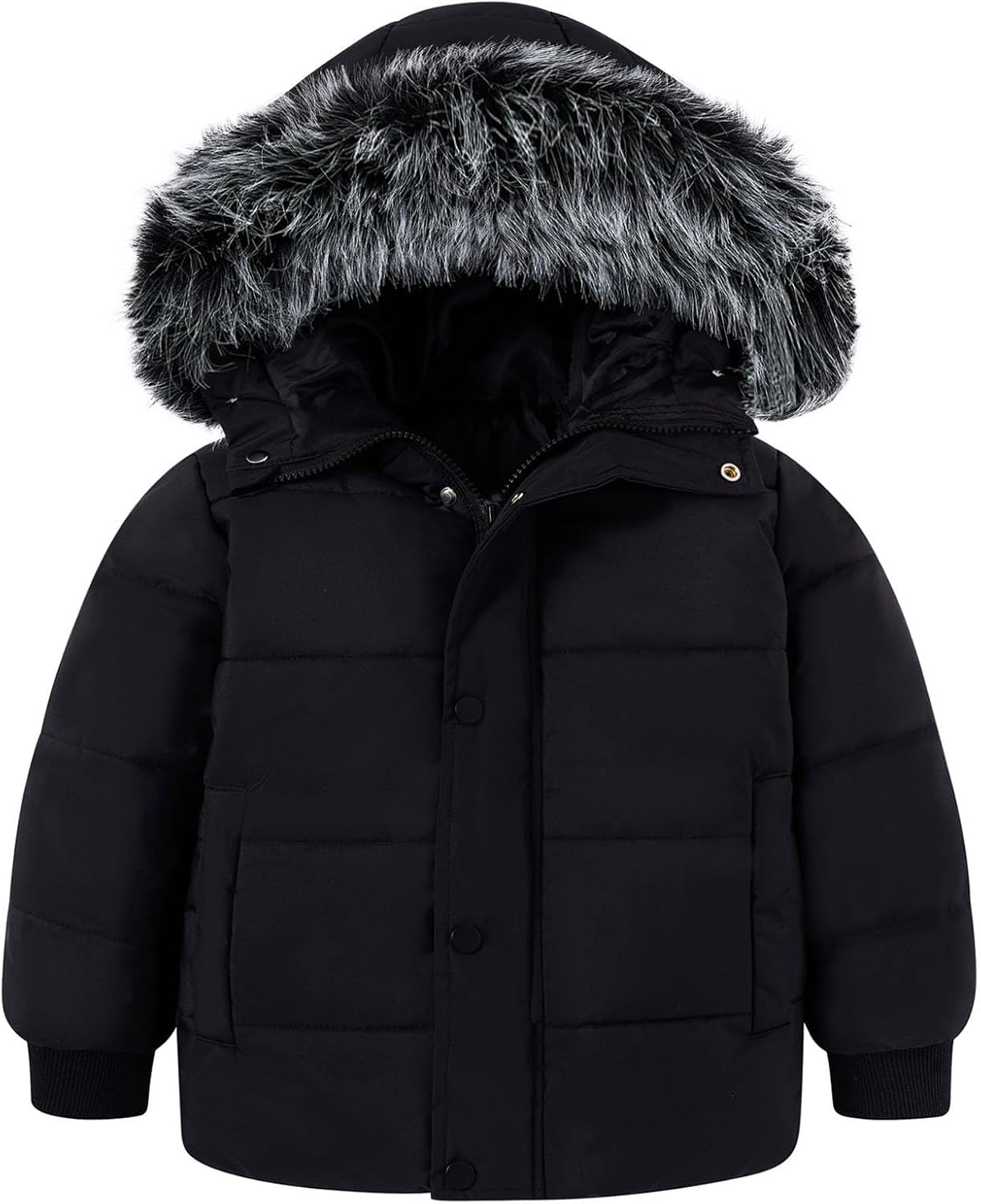 Enlifety 1-6T Toddler Jacket Boys Girls Winter Coats with Removable Fur Hood Kids Thicken Outerwear