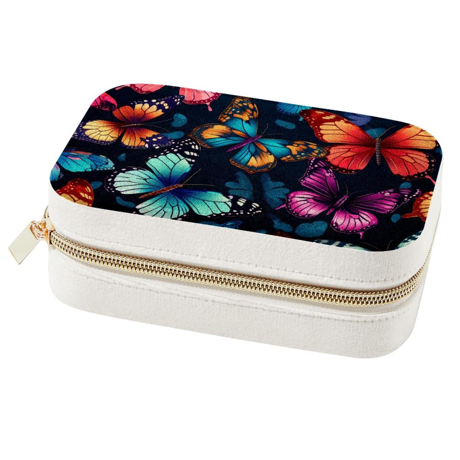 Boîte à bijoux portable papillon, organiseur bagues et colliers