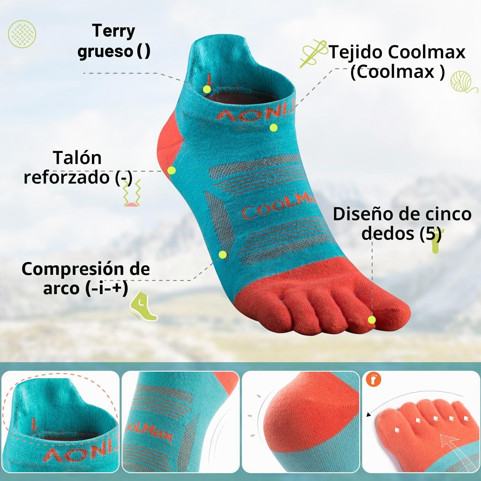 Azarxis Calcetines deportivos de cinco dedos para correr para mujeres y hombres, calcetines de corte bajo hasta el tobillo, calcetines de un cuarto de punto, 3 pares
