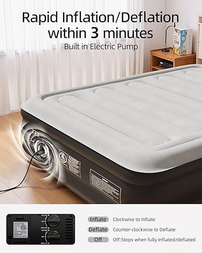 Miniatura 7 de CHILLSUN Colchón de aire mejorado 2025 tamaño matrimonial con bomba integrada, colchón inflable elevado de 18 pulgadas, colchón inflable inflable,