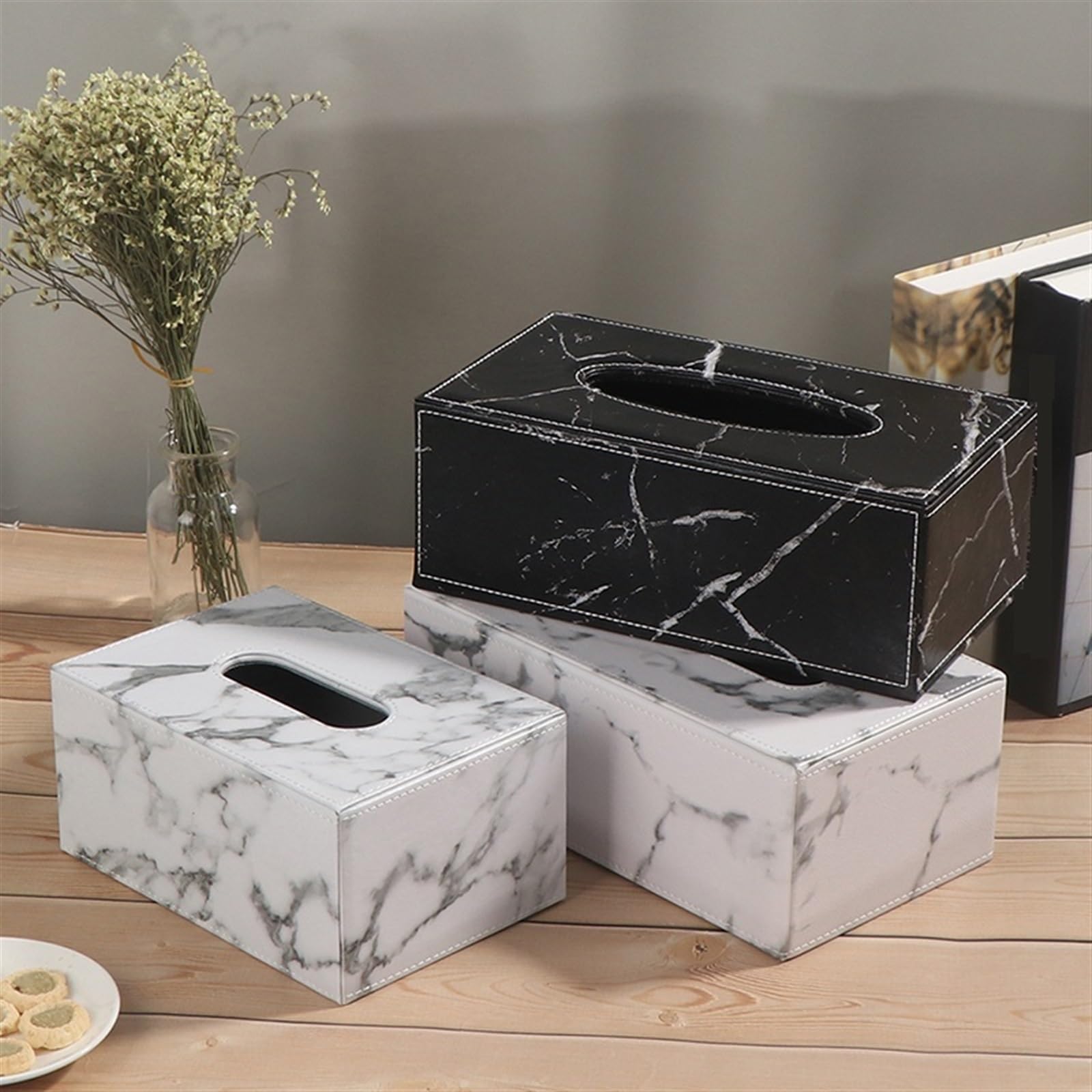 Kosmetiktücher Box Moderne Marmorstruktur, rechteckig, PU-Leder, Taschentuchbox, Servietten-Toilettenpapierhalter, Spender, Heimdekoration für Esszimmer Badezimmer Schlafzimmer(A)