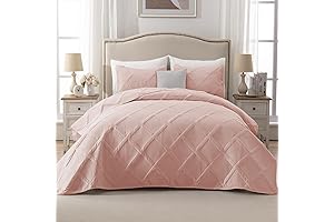 Blush Pink Twin Quilt Set: Exclusivo Mezcla Ultrasonic Modern Striped Coverlet Set for Girls