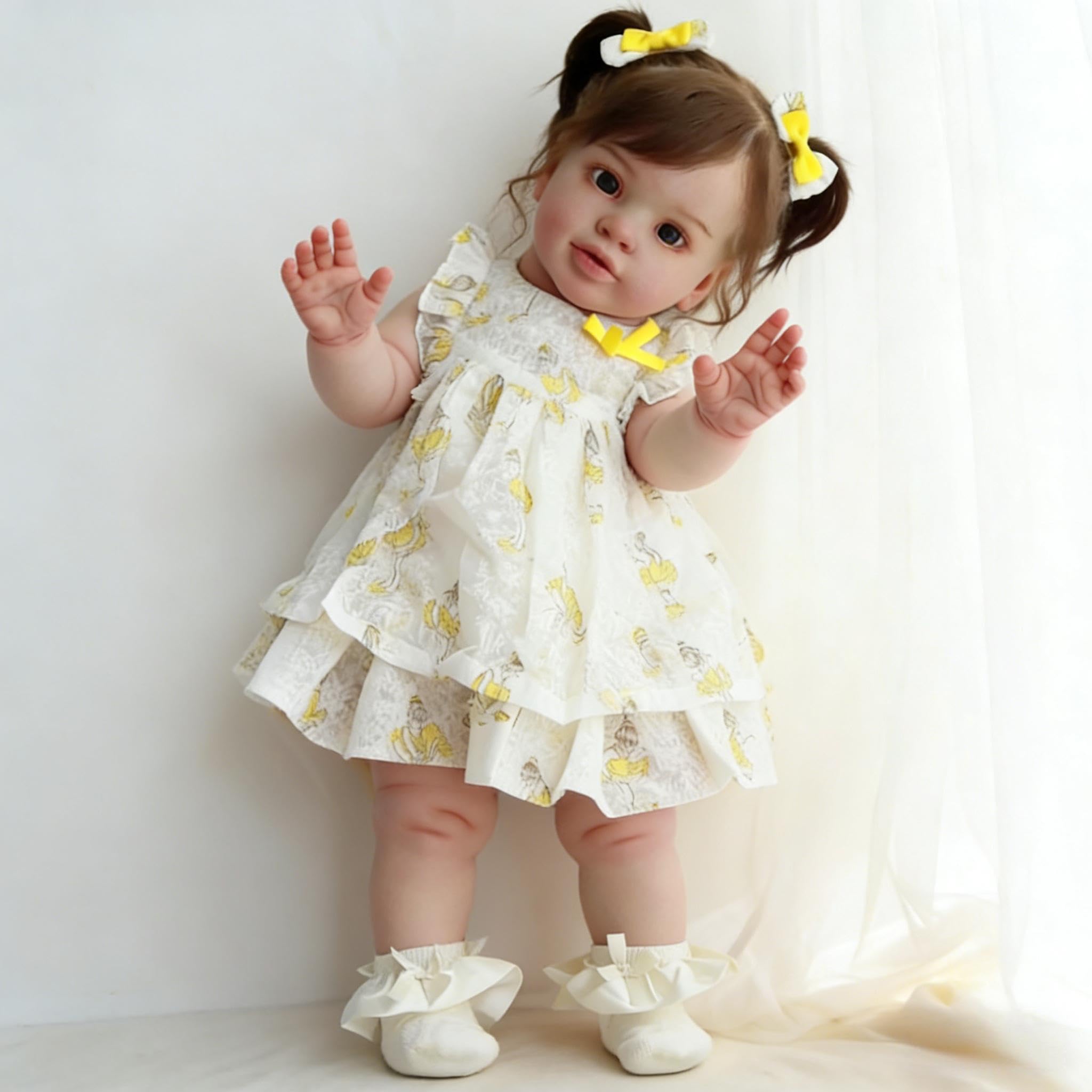 RXDOLL Duży rozmiar Reborn lalka dla maluchów Pippa 66 cm realistyczne lalki Reborn Baby Dolls maluch dziewczynka miękka tkanina winylowa ciało realistyczna lalka bobas z ładną sukienką dla dzieci