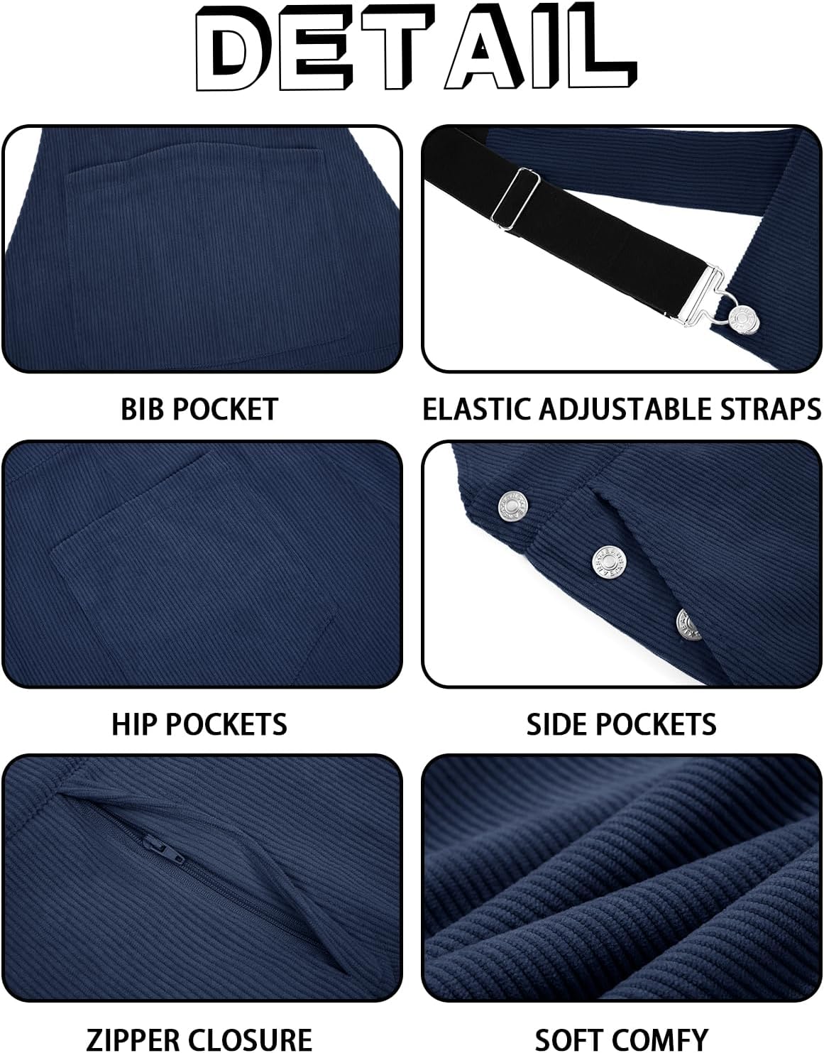 Runcati Mens Corduroy Bib Overalls Casual Adjujstable Strap Workwear Fashion Fall Winter Loose Fit Jumpsuit - Image 6