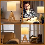 Table Lamp, Wooden Tripod Bedside Lamp with 3 Color Temperatures, Classic Bedroom Light, 2 Pack Table Lamps with 60W Bulb, Bedroom Lamps, Lamps for Bedrooms for Bedroom Living Room Nursery Office