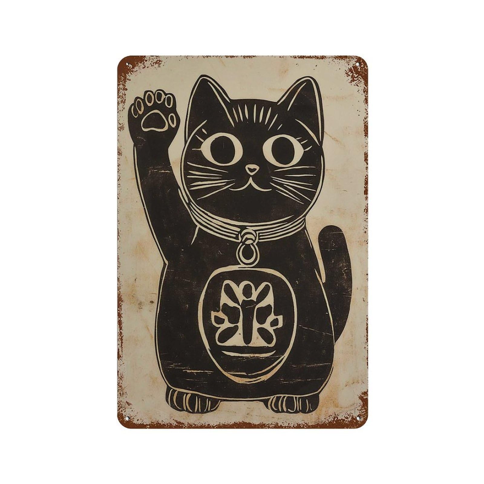 xiaoxiaoshen Japanese Maneki Neko Good Luck Cat Traditional Black Folk Scandinavian Minimalis Wall Decor Art Metal Tin Poster Modern Home Decor Art Home Bar Shop Decorations Vintage Sign 30x20cm