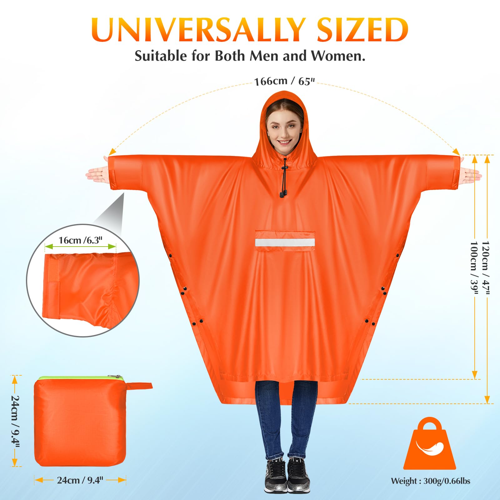Veste de pluie imperméable pour femme, unisexe, légère, imperméable multi-usage pour l'extérieur, le camping, la randonnée et la pêche, orange, Taille Unique