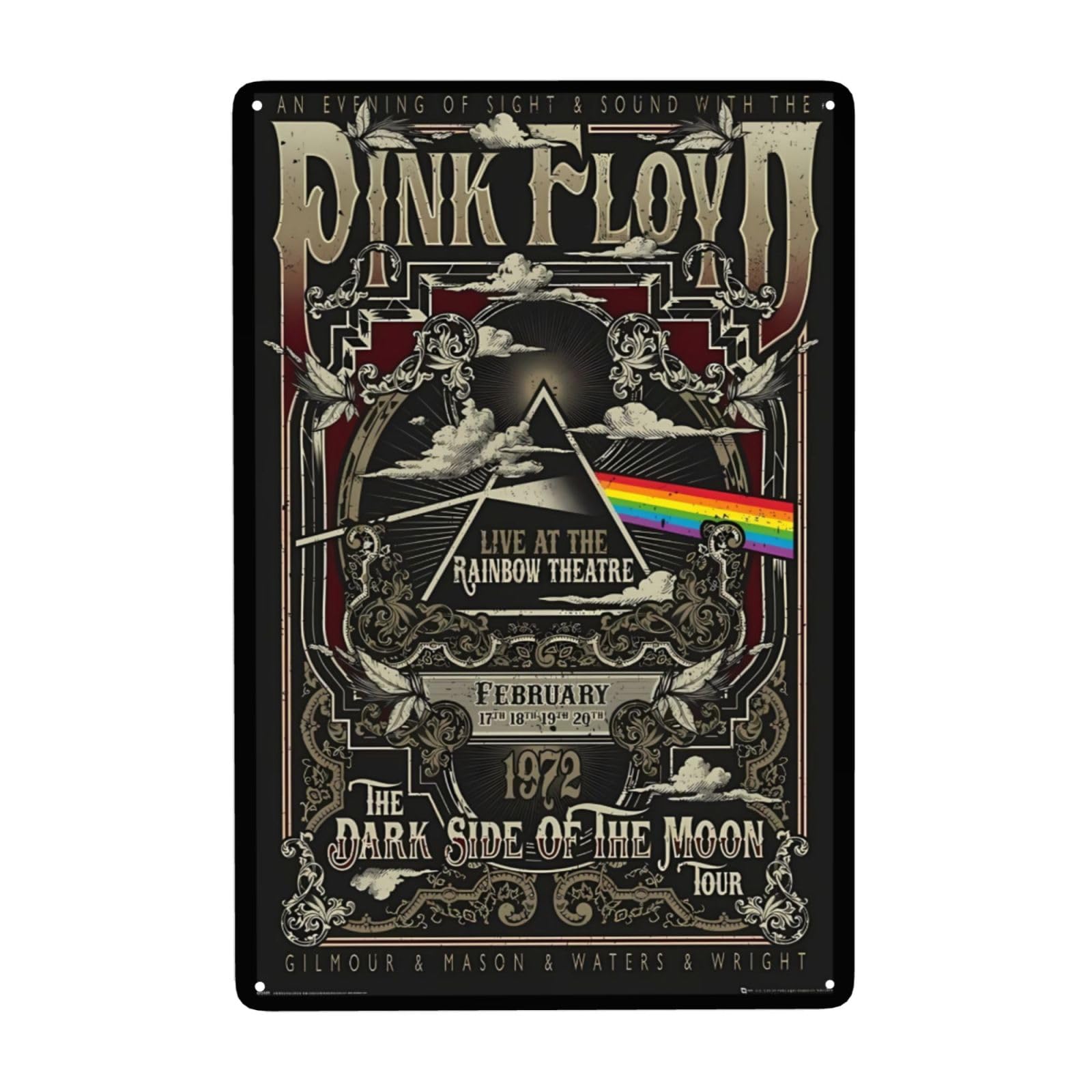 EZKYZTLW Pink Rainbow Floyd Metal Sign Tin Plaque Signs Retro Wall Decor Aluminum Poster Sign For Bar Cafe Video Store Garage Home Pub Beer 8x12 Inch