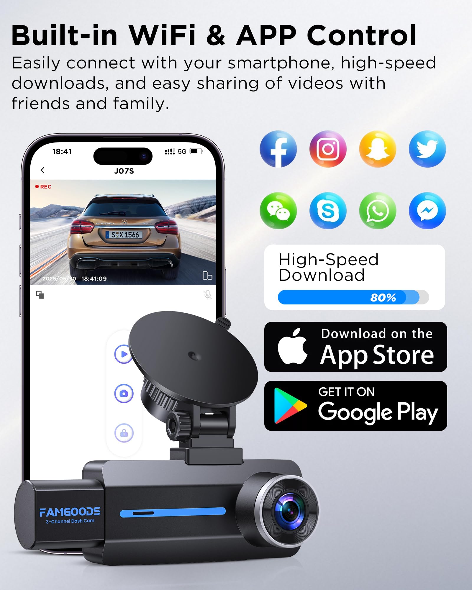 Famgoods Dashcam Frontal 4K, Retro, Interior, Pantalla IPS de 3.16", Tarjeta Gratuita de 64GB, Dash CAM Camara Coche WiFi inalámbrico de 5GHz, App, Super Visión Nocturna, Sensor G, Grabación en Bucle
