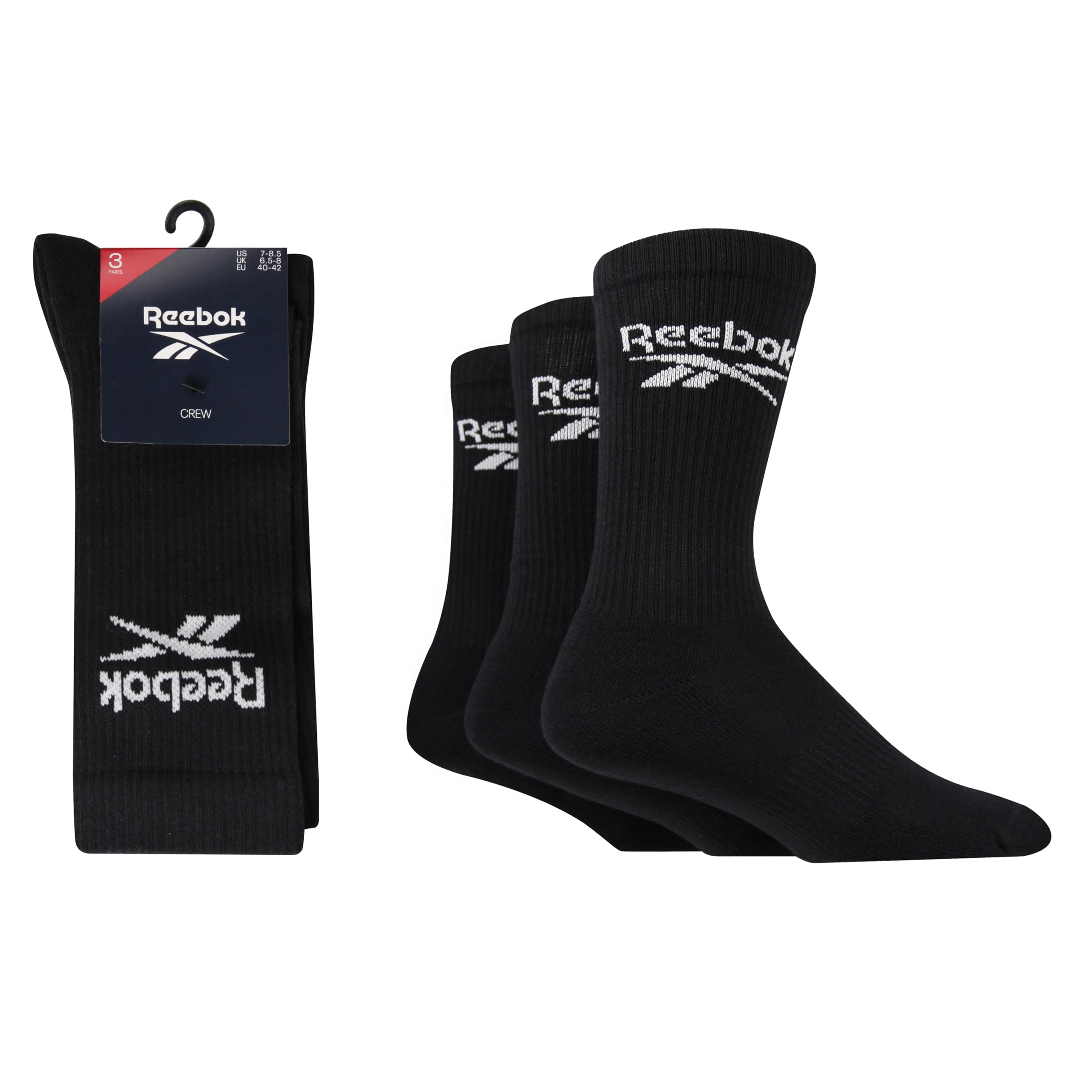 Reebok  Black Core Crew Socks in Size 7 - 11, Sports Direct