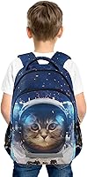 Vista 2 de Mochila para niños y niñas, mochila de viaje con diseño de astronauta y gato