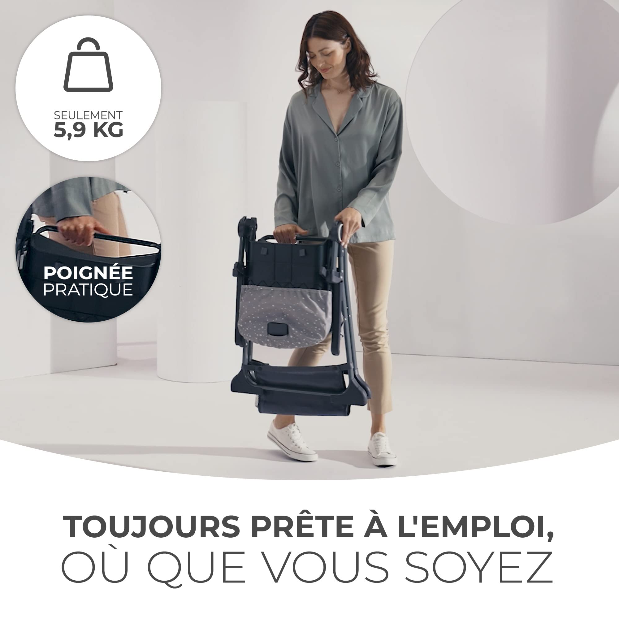 Kinderkraft FOLDEE Chaise Haute pour Bébé Ergonomique Pliable Inclinable Réglage Dossier Repose-Pieds Plateau Gris