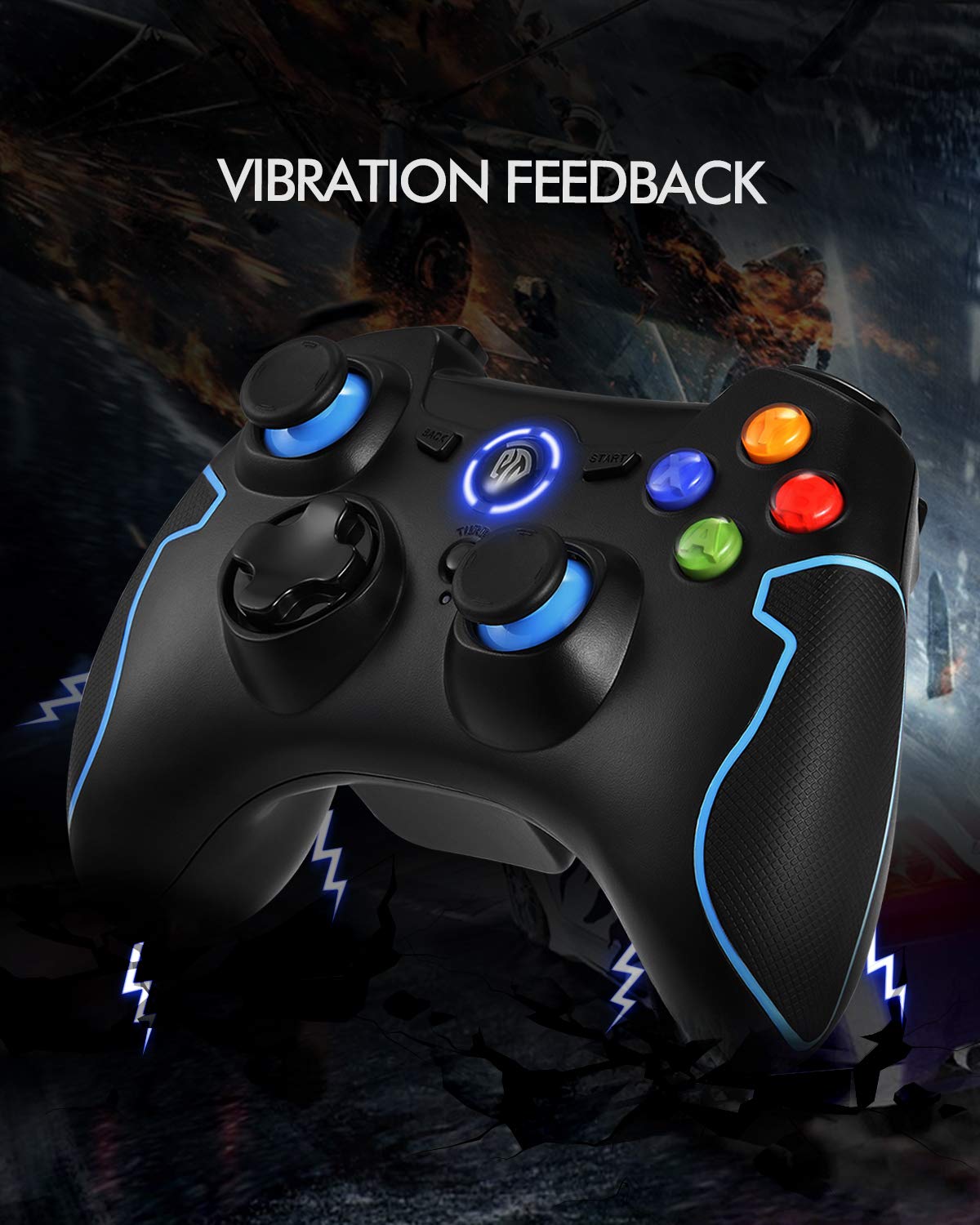 EasySMX Mando para PC, [Regalos de Reyes] Mando Inalámbrico PS3 Gamepad Wireless Compatible con Windows XP y Vista, Windows 7/8/8.1/10 y 10, PS3, Android y Operación Rango hasta 10M (Azul)