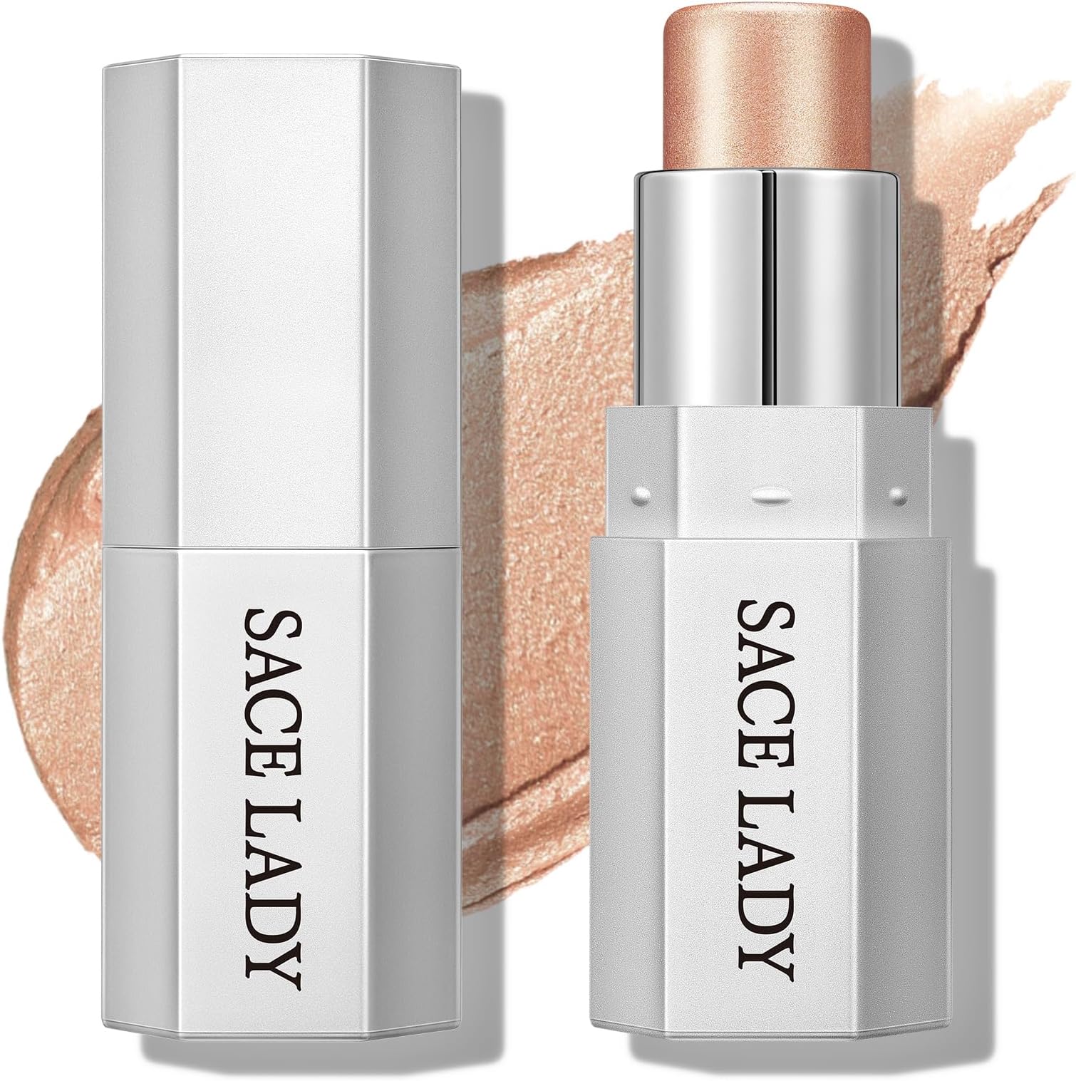 SACE LADY Highlighter Makeup Stick, Cream Glow Shimmer for a Radiant Finish, Easy to Blend & Long-Lasting Highlight Make Up for Face Eyes Lips (02 Sunset Glow, 1pc)