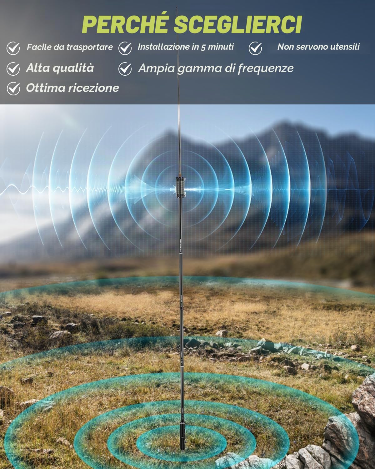 AURSINC Antenne JPC-12 Bidone RF amatoriale 7-50 MHz, antenna verticale universale 40-6 m (8 bande, esterno), 4,1 m (M10)