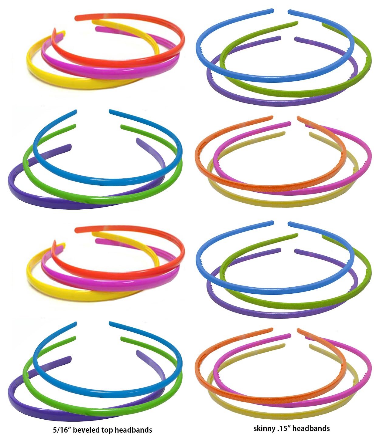 2 Dozen Pack - 24 Bright Color Plastic Headbands OD86151-8903-D2