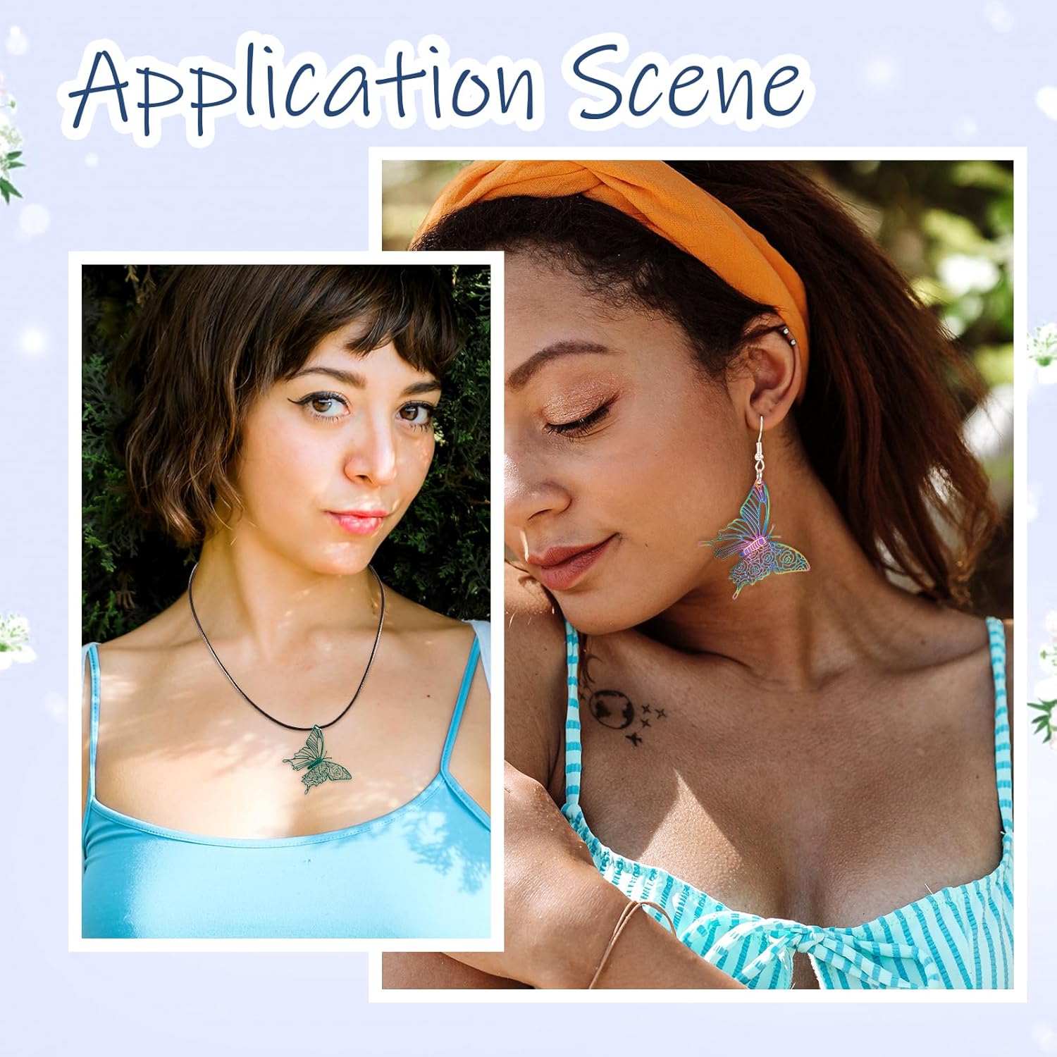 Rainbow Thin Filigree Charms Stainless Steel Teardrop Heart Pendants Metal Flower Leaf Butterfly Charms Etched Metal Embellishments for Earrings Jewelry Making Dream Catchers Crafts - Image 3