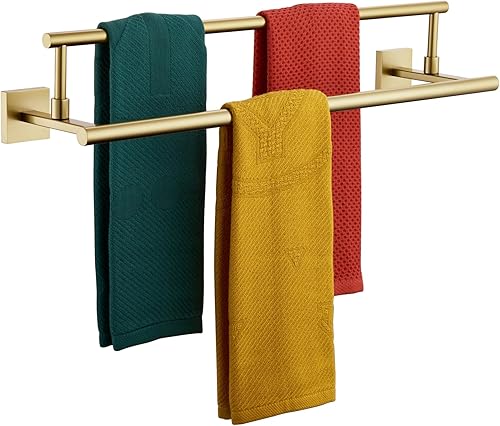 Miniatura 17 de KOKOSIRI Toalleros de baño de 24 pulgadas, soporte para toallas de baño de bronce aceitado, estantes de acero inoxidable montado en la pared Bronce
