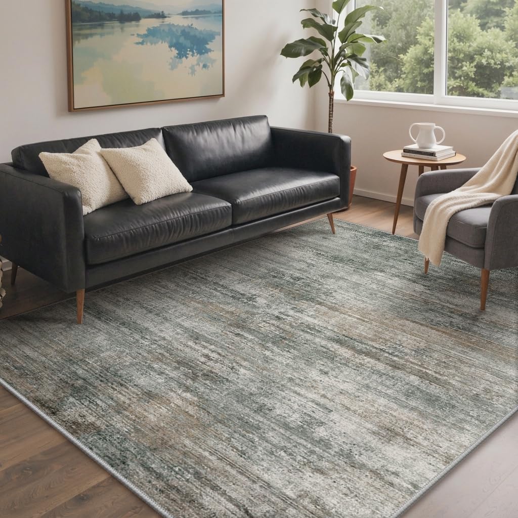 GENIMO Waschbar Teppich Wohnzimmer 160x230 cm Kurzflor Grün