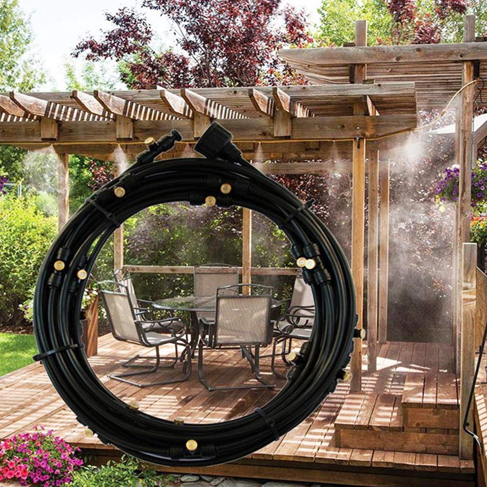 4YANG 59FT Mist Cooling System,Patio Misting System with 26 Copper Spray Nozzles,DIY Outdoor Fog Irrigation System for Gardens, Terraces, Lawns, Greenhouses and Any Places That Require Moisture