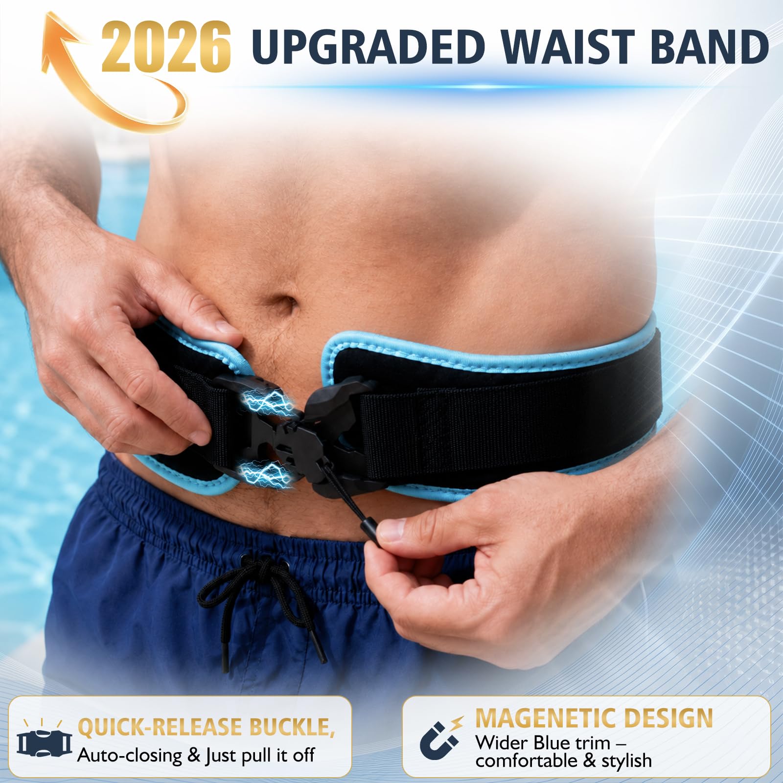 2026 Cinturón de Natación Piscinas, Cinturones MagnéTicos de Natación para Adultos de 4-10 M, Cinturón EláStico de Resistencia AcuáTica Ajustable para Entrenamiento de Natación