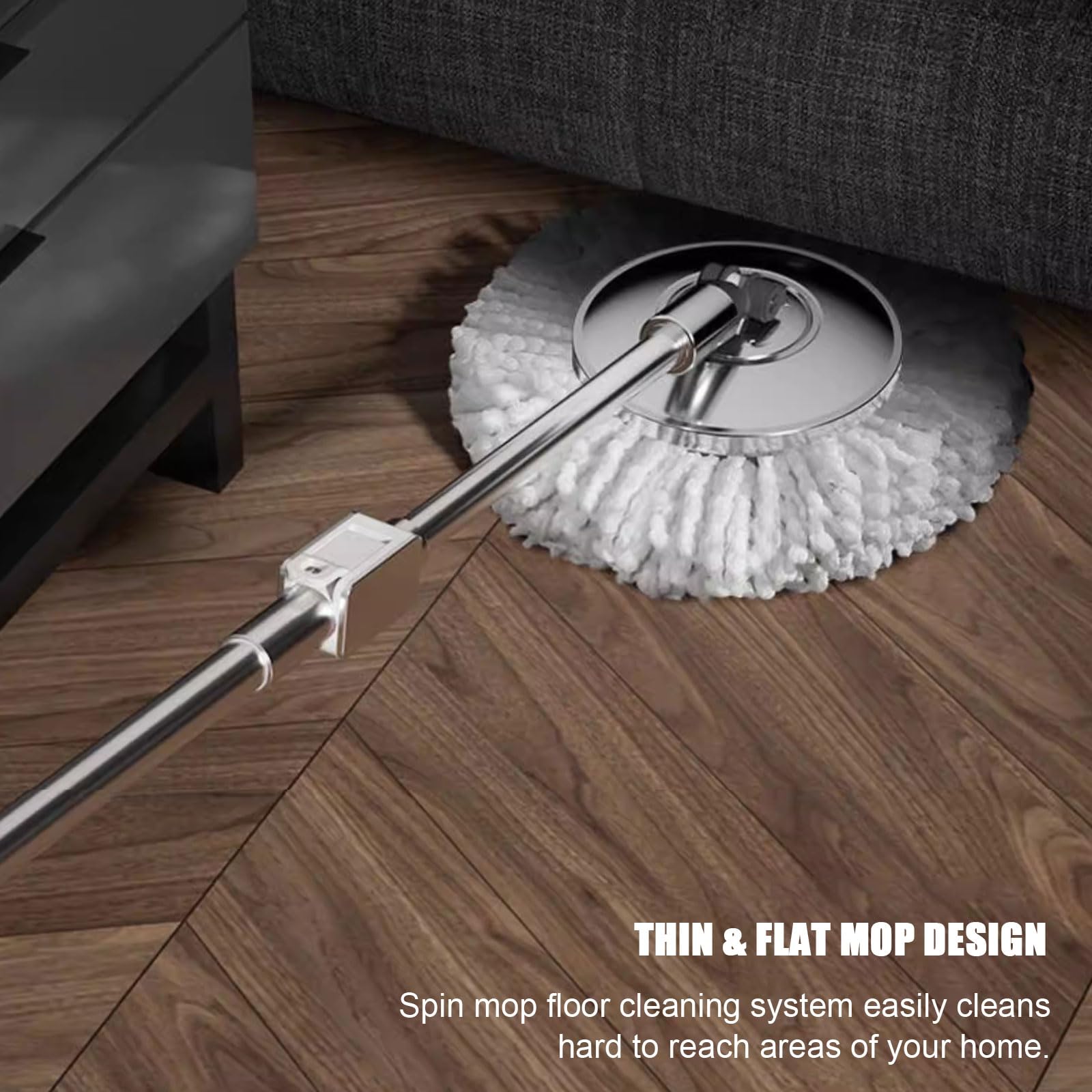 Este Juego de fregona y Cubo Giratorio para el hogar Incluye: fregona giratoria de 360° y Cubo de Acero Inoxidable, Mango Ajustable, 5 Cabezales de Microfibra, fácil de Mover Gracias a Sus r