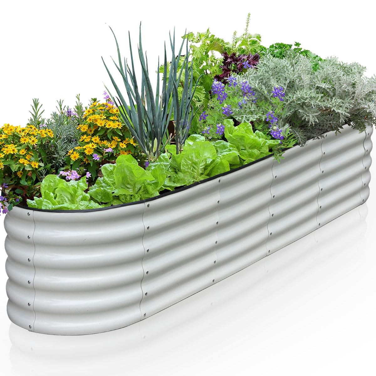Wurzberge Raised Garden Bed-Beige-240 * 60 * 45cm, 45cm Tall Galvanized Outdoor Metal Raised Bed for Growing Vegetables, Flowers, and Herbs, Large Raised Planter Box for Free Assembly with Ease