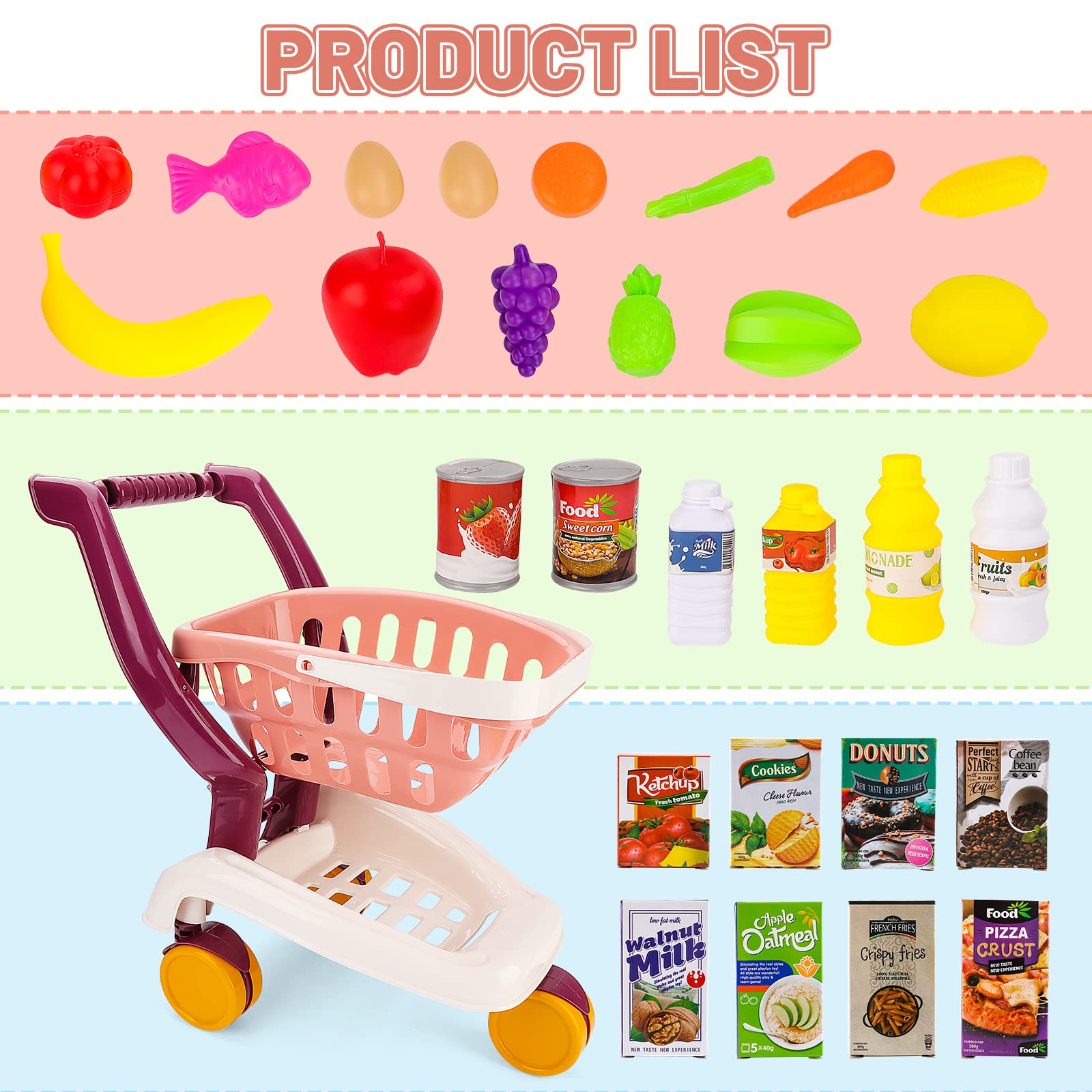 Panier Courses Enfant Chariot De Courses Enfant Avec Accessoires - Jeu D'imitation Supermarché éducatif Jeu Supermarché éducatif