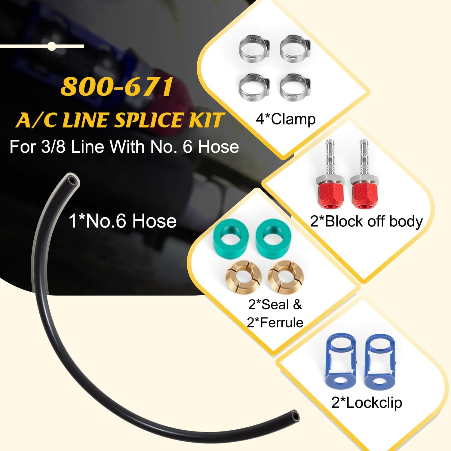 800-671 A/C Line Splice Connector Splicer Coupler Kit for 3/8" Line with No.6 Hose - Heavy-Duty Easy Install AC Air Conditioning Line Repair Kit