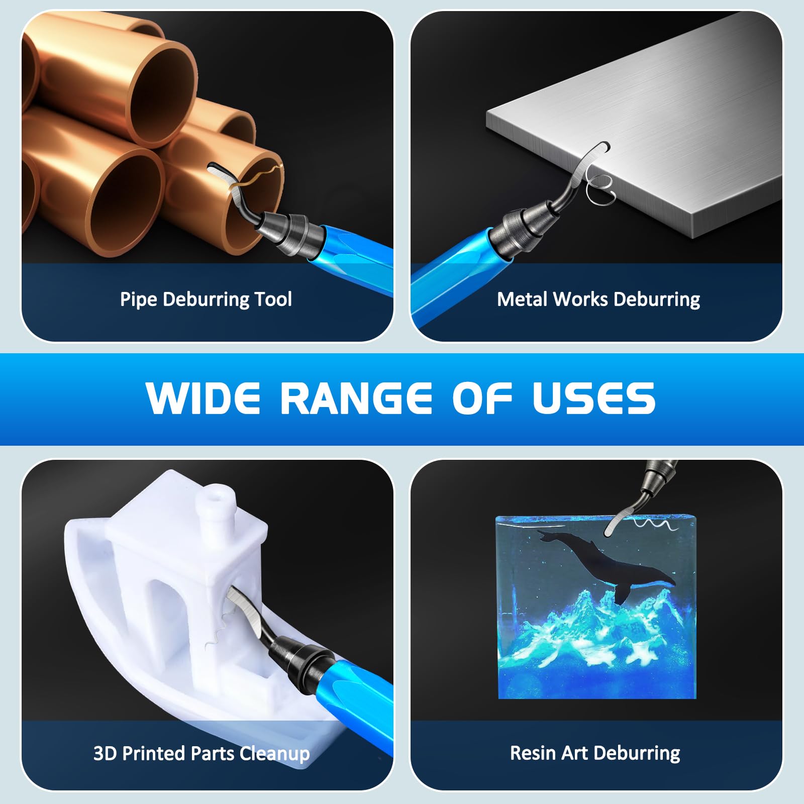 Narzędzie do usuwania zadziorów, Burr Remover z 20 ostrzami w 3 modelach, obrotowe ostrza do depilacji 360°, praktycznenarzędzie do aluminium, druku 3D, miedzi i stali metalu, plastiku