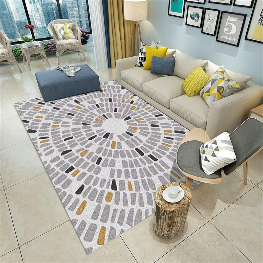 Tapis de salon gris 180x230 cm lavable motif pierre pour couloir et enfants